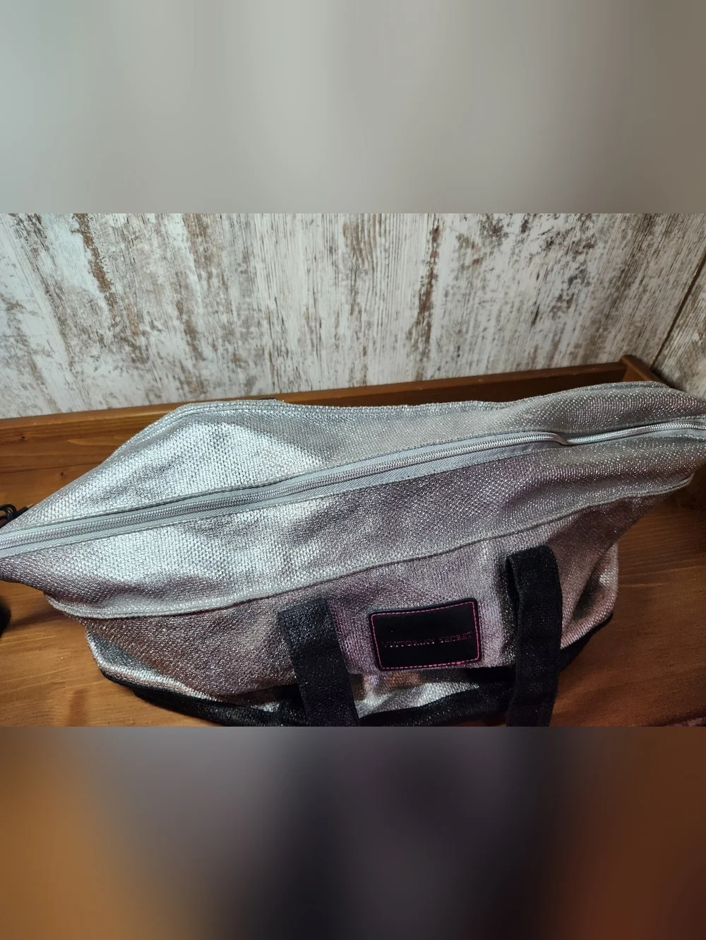 Victoria's Secret Silver and Black Shimmer Large Tote Bag